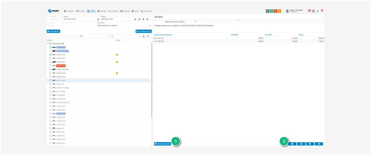 Помесячный отчёт по пробегу