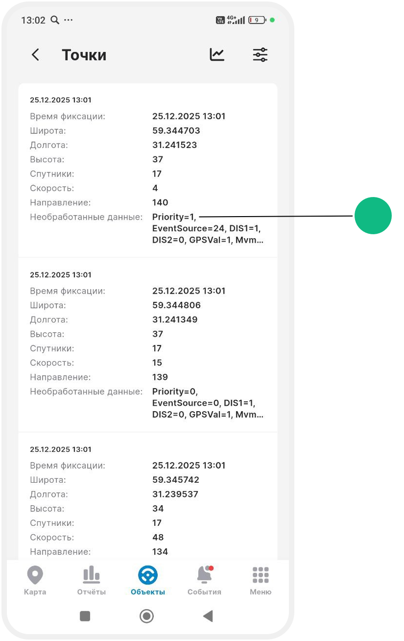 Как получить сырые точки